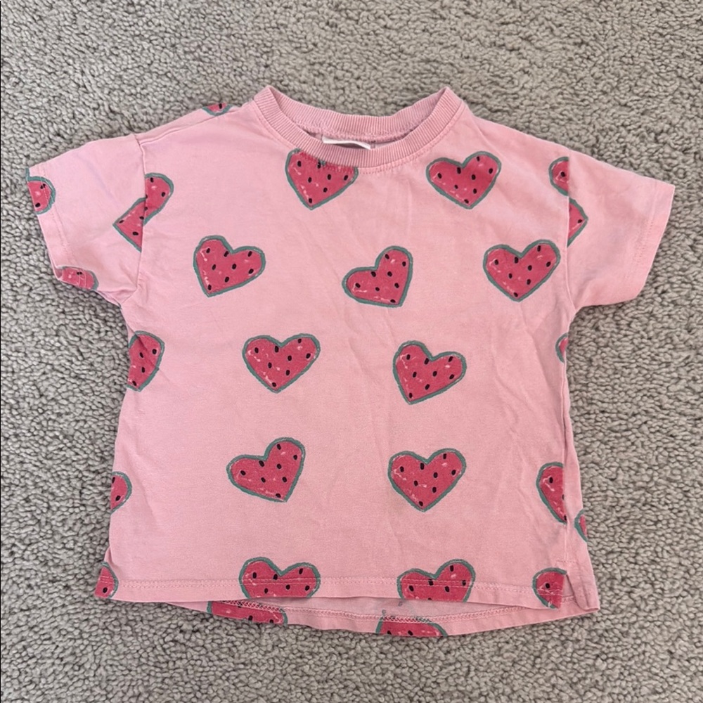 Zara Pink Heart Pattern Short Sleeve Tee